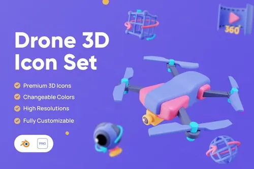 三维渲染卡通无人机遥控360°环绕摄像头3D插画图标素材 D