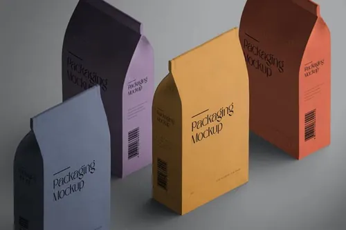 高质量纸袋食品包装设计贴图展示样机PSD模板 Isometr