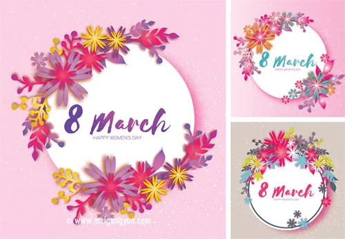 三八妇女节女人节矢量花纹海报Happy Women\'s Day