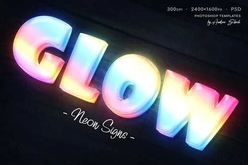都市霓虹灯发光3D立体字特效样机PSD模板 LED Wall