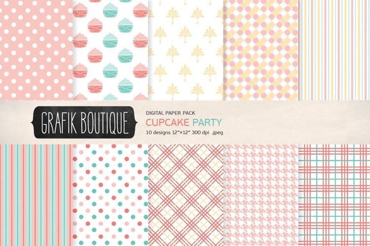 粉红色调可爱图形无缝背景Cupcake polkadot papers