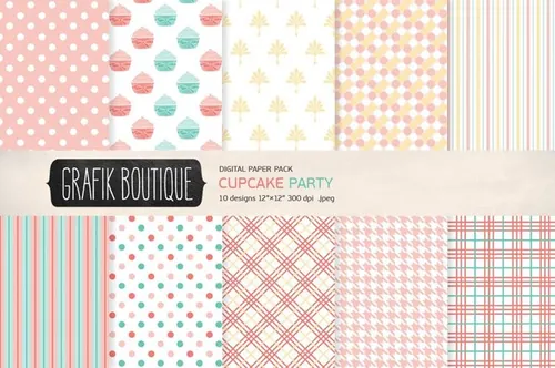 粉红色调可爱图形无缝背景Cupcake polkadot papers