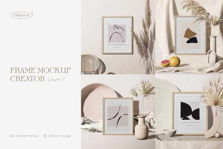 北欧极简风艺术画框相框装饰画设计贴图展示样机模板 Frame