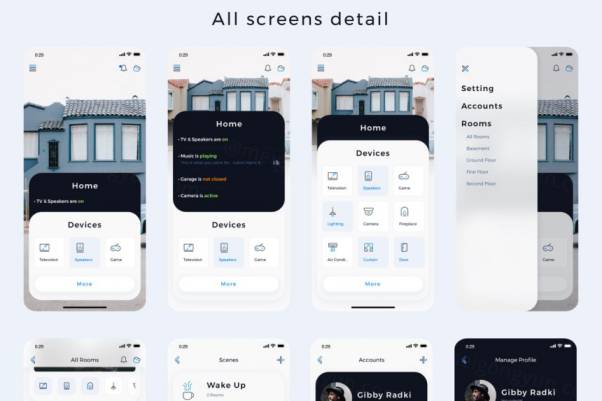 页面的多功能物联网智能居家控制APP UI套装下载（SKETCH）