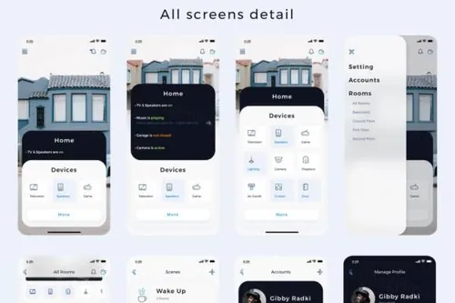 页面的多功能物联网智能居家控制APP UI套装下载（SKETCH）