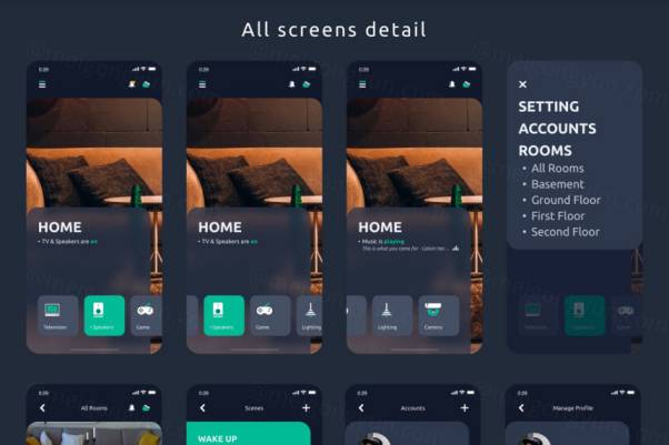 深色酷炫的智能居家控制物联网APP UI设计模板（SKETCH）
