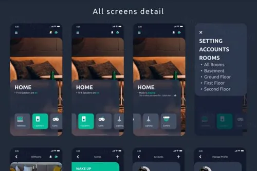 深色酷炫的智能居家控制物联网APP UI设计模板（SKETCH）