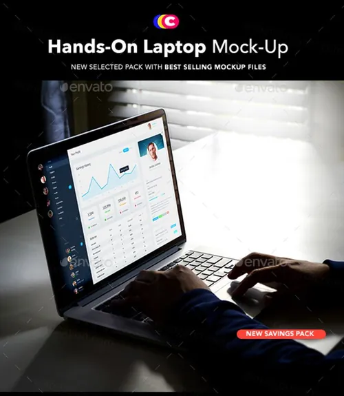 网站开发人员场景网页展示PSD模板Hands on Laptop MockUp
