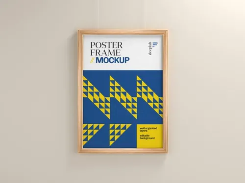 艺术木质画框相框海报设计展示贴图样机PSD模板 Poster frame mockup