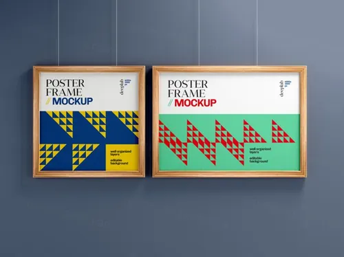 艺术木质画框相框海报设计展示贴图样机PSD模板 Poster frame mockup