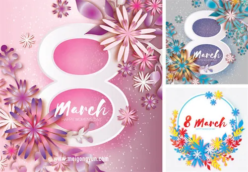 三八妇女节女人节矢量花纹海报Happy Women\'s Day
