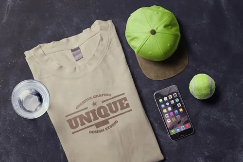 折叠T恤模型PSD贴图模板Sport Scene Mockup