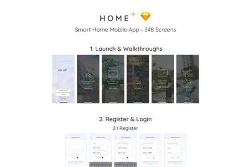 SKETCH精心打造的包含348个基于移动设备的智能家居APP UI
