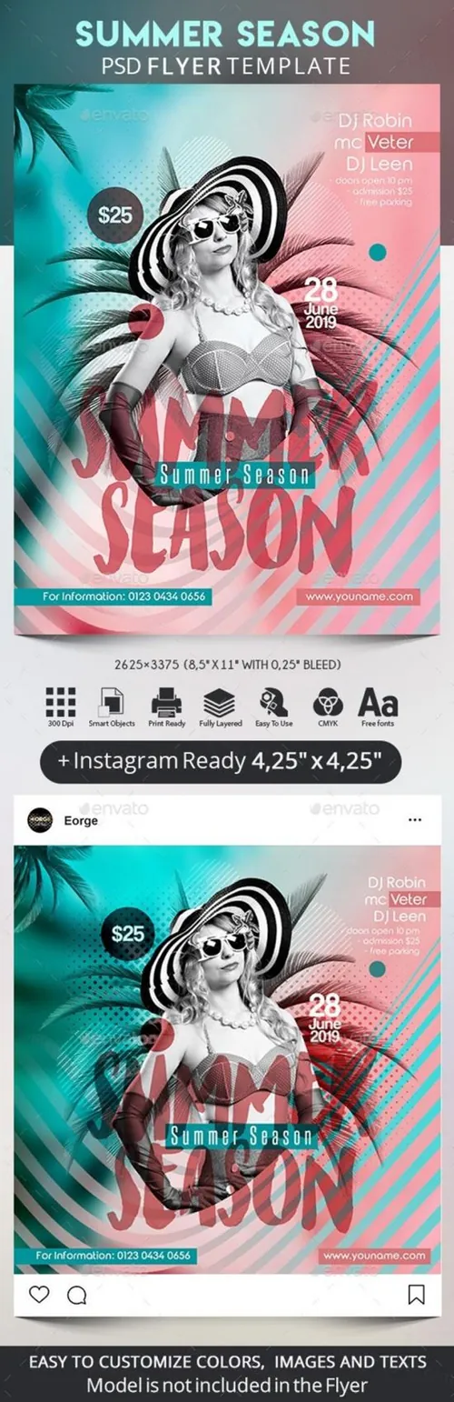 夏季热带主题派对聚会活动传单Summer Season Flyer