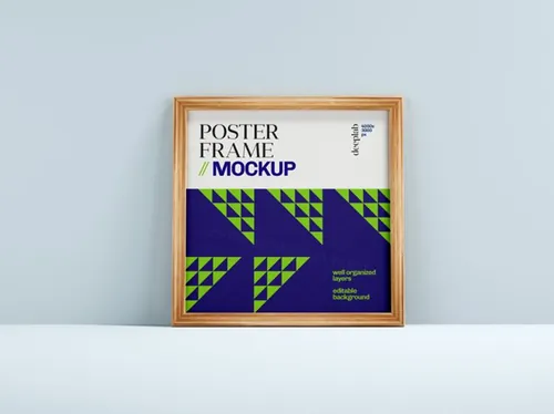 艺术木质画框相框海报设计展示贴图样机PSD模板 Poster frame mockup