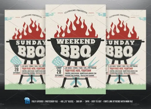 假日烧烤海报模板 WeekendSundayHoliday BBQ Flyer