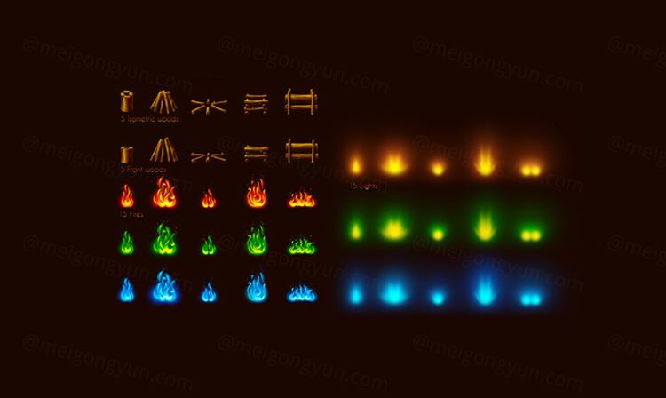 游戏场景萤火篝火元素图标 Camp Fire Maker