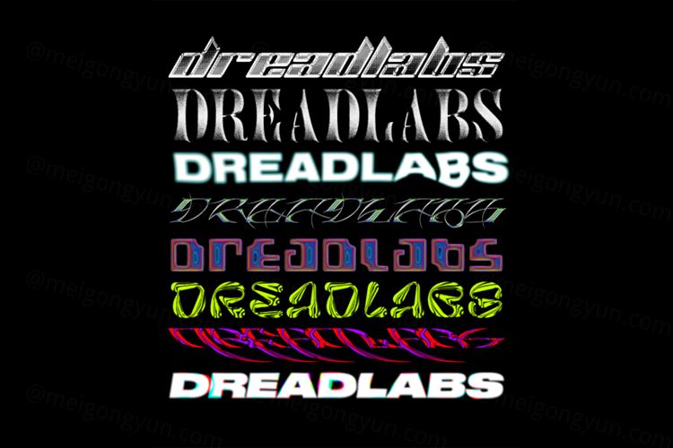DREADLABS工作室复古酸性艺术镀铬金属液化噪点字体特效