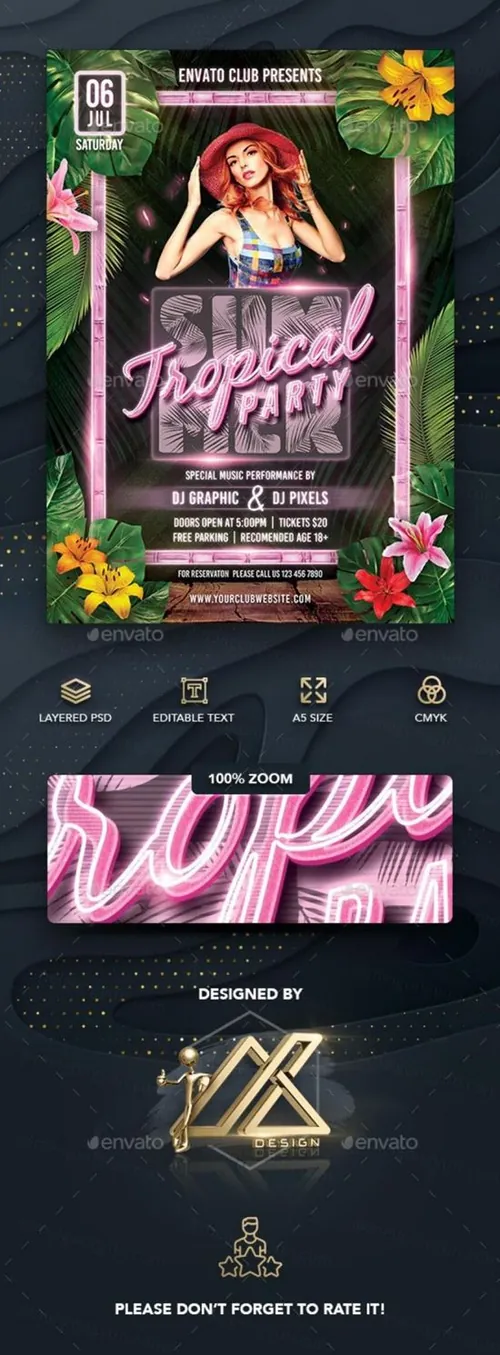 夏季热带海滩活动派对宣传海报传单Summer Tropical Party