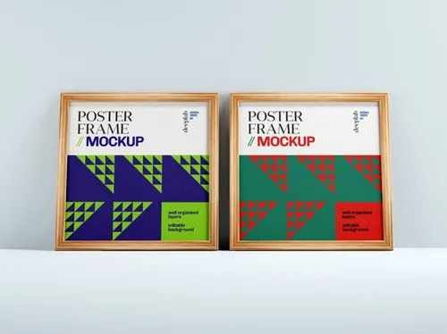 艺术木质画框相框海报设计展示贴图样机PSD模板 Poster frame mockup