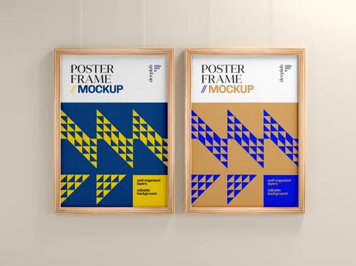 艺术木质画框相框海报设计展示贴图样机PSD模板 Poster frame mockup