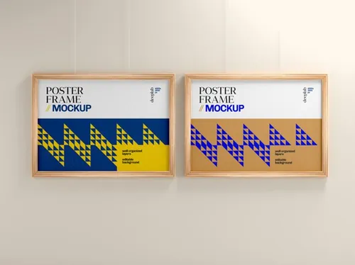 艺术木质画框相框海报设计展示贴图样机PSD模板 Poster frame mockup