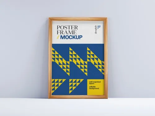 艺术木质画框相框海报设计展示贴图样机PSD模板 Poster frame mockup