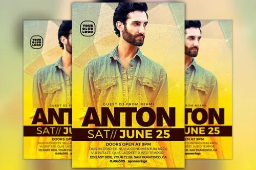 人物音乐海报模板 DJ Anton Club Party Flyer Template