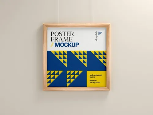 艺术木质画框相框海报设计展示贴图样机PSD模板 Poster frame mockup