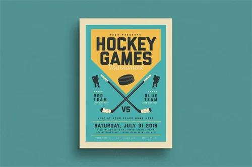 经典冰球海报设计模板 Vintage Hockey Game