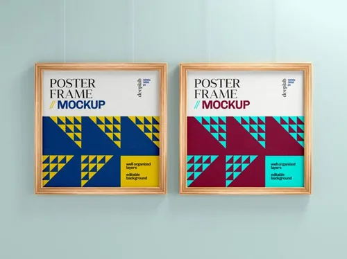 艺术木质画框相框海报设计展示贴图样机PSD模板 Poster frame mockup