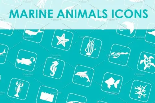 海洋动物简单的图标 Set of marine animals simple i