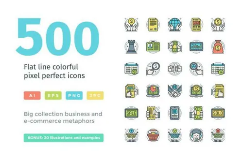 彩色的扁平化线型图标 Colorful Flat Line Icons