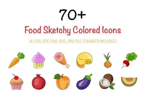 食品粗略彩色图标 70  Food Sketchy Colored Icons