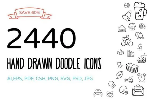 手绘图标素材 2440 Hand Drawn Doodle Icons Bund