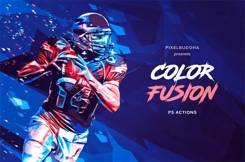 现代抽象几何低聚艺术效果照片处理PS动作 Color Fusion P