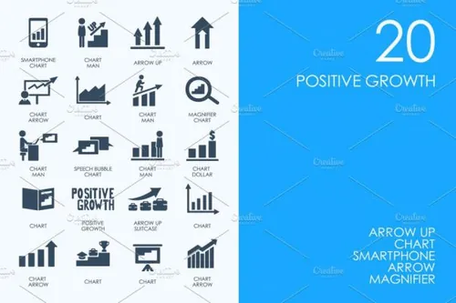 数据增长相关的图标 Positive growth icons
