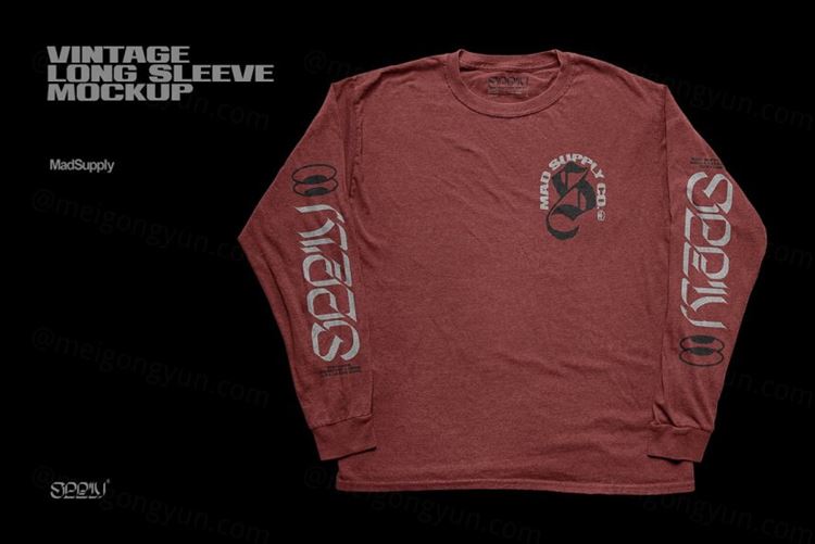复古街头潮牌长袖T恤酸性设计提案样机PSD模板 Vintag