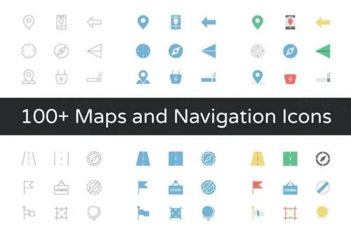 地图导航矢量图标 100  Maps and Navigation Vector