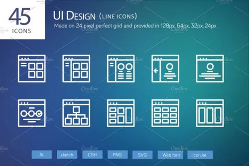 UI设计线型图表 45 UI Design Line Icons