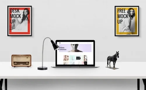 桌面场景电脑和相框模型PSD贴图模板Desk Presentation Mockup PSD