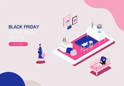 【家具/家居】黑色星期五热门销售产业2.5D等距风格Web UI插画素材