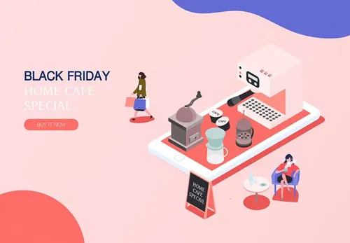 【咖啡机】黑色星期五热门销售产业2.5D等距风格Web UI插画素材