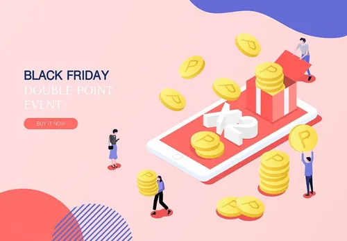 【积分购物】黑色星期五热门销售产业2.5D等距风格Web UI插画素材