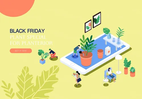 【鲜花/盆栽】黑色星期五热门销售产业2.5D等距风格Web UI插画素材