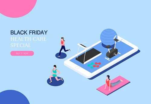 【运动锻炼/健身器材】黑色星期五热门销售产业2.5D等距风格Web UI插画素材