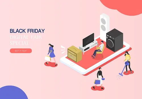 【数码家电】黑色星期五热门销售产业2.5D等距风格Web UI插画素材
