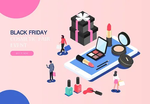 【美妆美容】黑色星期五热门销售产业2.5D等距风格Web UI插画素材