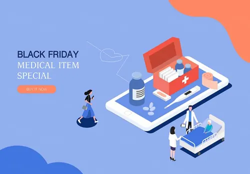 【药品医护】黑色星期五热门销售产业2.5D等距风格Web UI插画素材