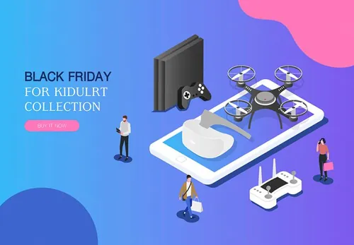 【智能玩具】黑色星期五热门销售产业2.5D等距风格Web UI插画素材
